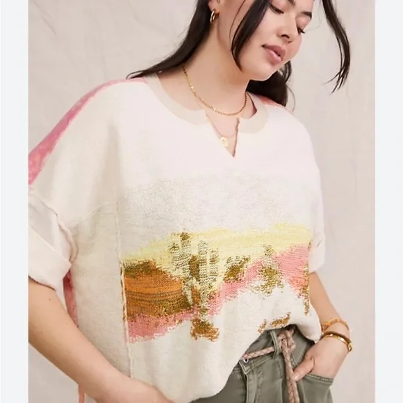 Anthropologie Pilcro Desert Intarsia Sweater Tee Size Medium - Picture 3 of 11